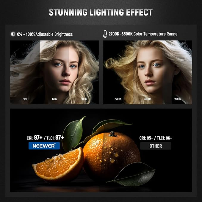 NEEWER CB60B 70W LED Video Light 2.4G/APP Control, Bi Color 2700-6500K 34000Lx - Image 3