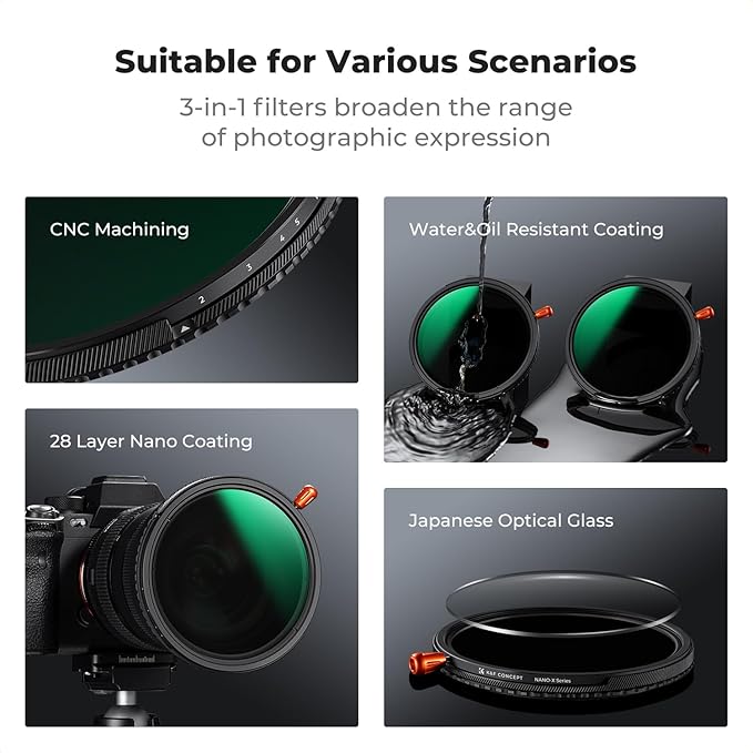 K&F CONCEPT 37mm Black Diffusion Mist Effect 1/4 & Variable ND2-32 & Circular - Image 6