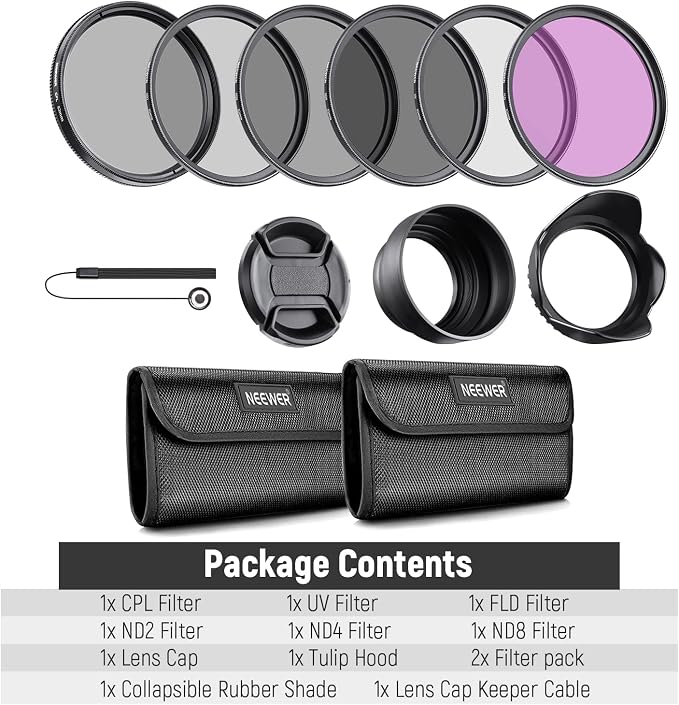 NEEWER 82mm Lens Filter Kit: UV, Lens Hood and Lens Cap Compatible - Image 9