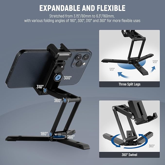 NEEWER Phone Tripod Mount with Cold Shoes, Metal Smartphone Tripod Adapter - Image 2