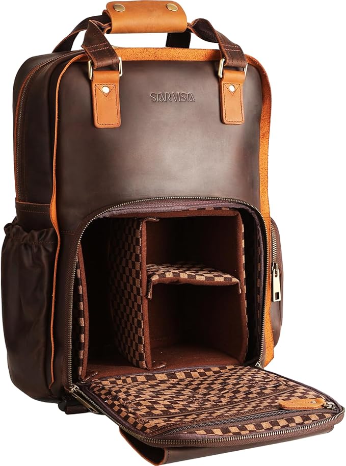 STAR VISTA Bernini Vintage Full Grain Leather Camera Backpack by STARVISTA