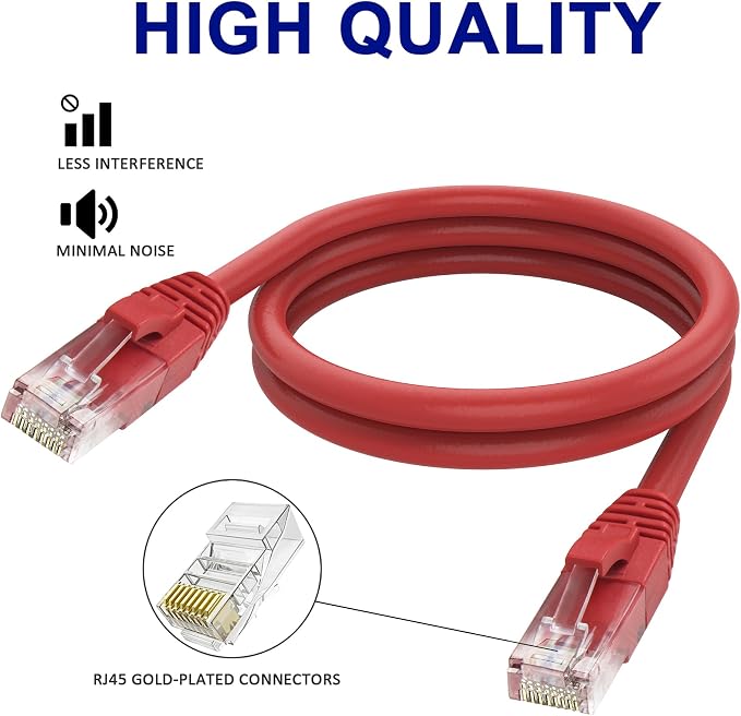 Adoreen Cat 6 Ethernet Cable 150 Ft-Red, Outdoor & Indoor Snagless Long Round - Image 3