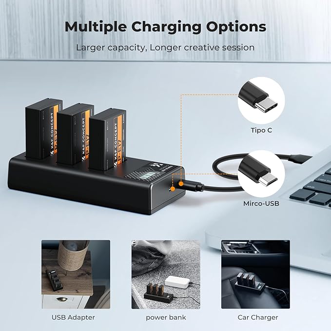 K&F CONCEPT 3-Pack LP-E17 Battery and Upgraded 3-Slot LCD Charger Compatible - Image 5