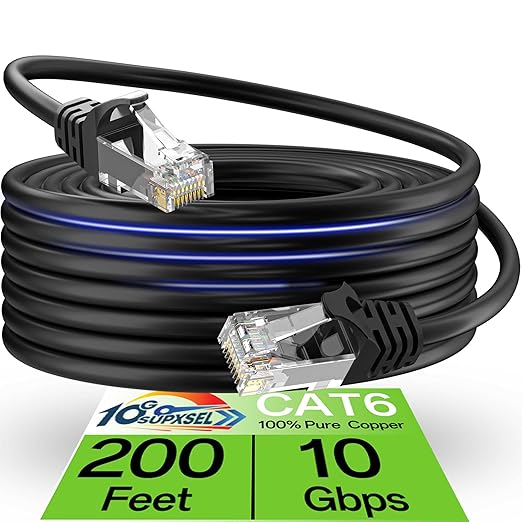 Cat 6 Ethernet Cable 200FT Outdoor&Indoor, Cat6 Ethernet Patch Cable 10Gbps by 10Gsupxsel