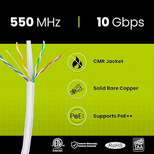 TRUE CABLE Cat6 Riser, 23AWG 4 Pair Solid Bare Copper, ETL Listed, Unshielded - Image 2