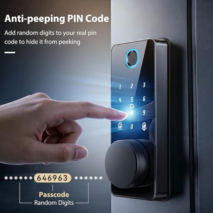 Keyless Entry Door Lock with 2 Knobs, Biquole Fingerprint Keypad Deadbolt - Image 5