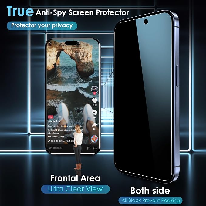 YMHML 2 Pack for iPhone 15 Pro Max/iPhone 16 Plus /15 Plus Privacy Screen - Image 2