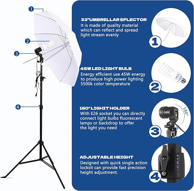 Photography Softboxes Kit with 6.6x10ft Backdrop Stands, 5 Tripod Stands - Image 5