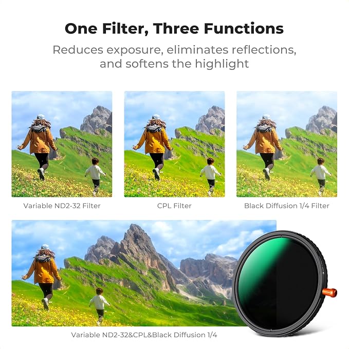 K&F CONCEPT 46mm Black Diffusion Mist Effect 1/4 & Variable ND2-32 & Circular - Image 3