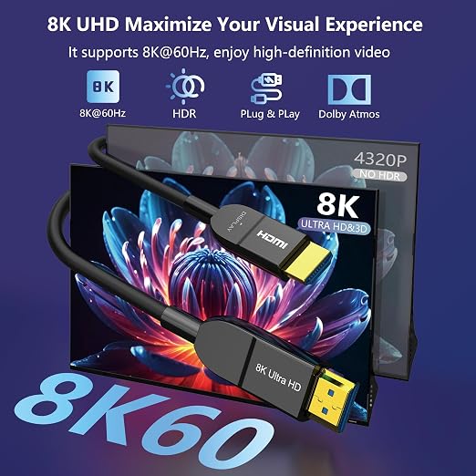 8K Fiber Optic HDMI Cable 100FT, Long Active HDMI 2.1 Cable 48Gbps Ultra High - Image 2