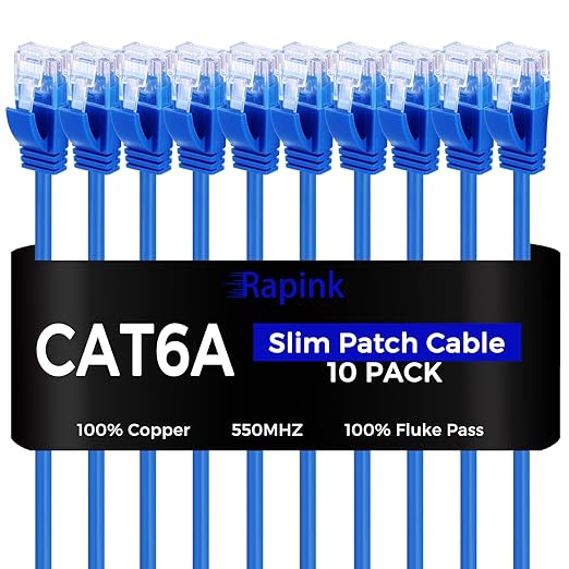 Rapink Patch Cables Cat6a 1ft Slim, Cat6a Ethernet Patch Cable 10G Support by Rapink