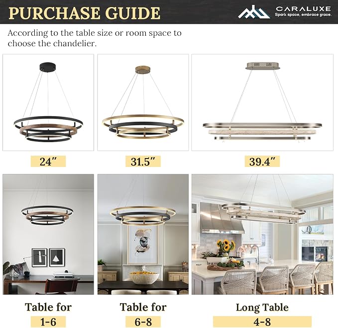 3 Ring LED Chandelier Black Gold Rectangular Chandeliers 39in Modern Oval - Image 5