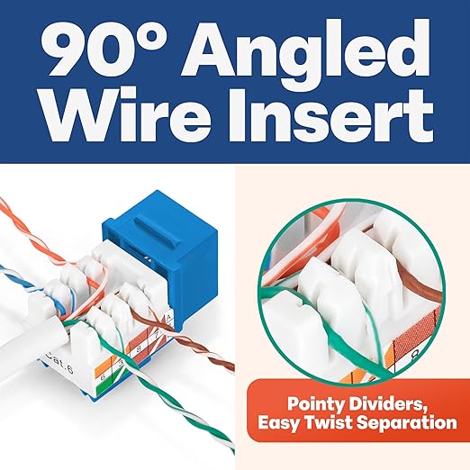 Everest 90° Angled RJ45 Cat6 Keystone Jacks 50-Pack in Blue - Image 3