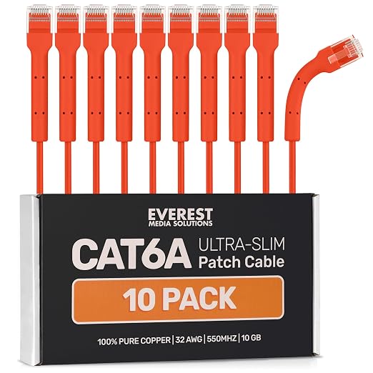 Everest Ultra Slim Cat6a Ethernet Patch Cables 5ft Orange by EverestMediaSolutions
