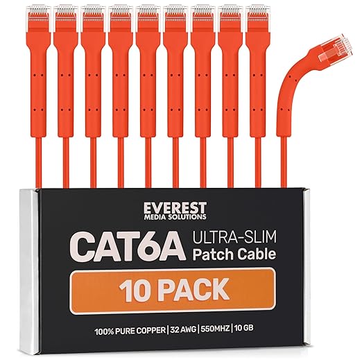 Everest Ultra Slim Cat6a Ethernet Patch Cables 7ft Orange by EverestMediaSolutions