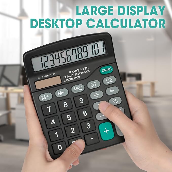 2 Pcs Calculator, 12 Digits Calculators Desktop, Solar and Battery Dual Power - Image 6