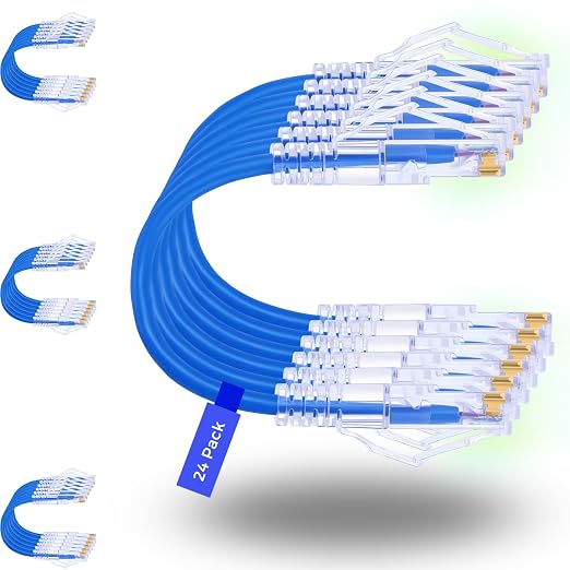 Rapink 24 Pack Cat6a Ethernet Patch Cables 0.5ft Blue, Supports 10G, Data Center by Rapink
