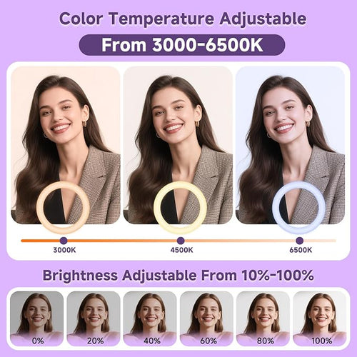 10" Ring Light with Stand 74'' Tall & Phone Holder, RGB Full Color Modes Selfie - Image 2