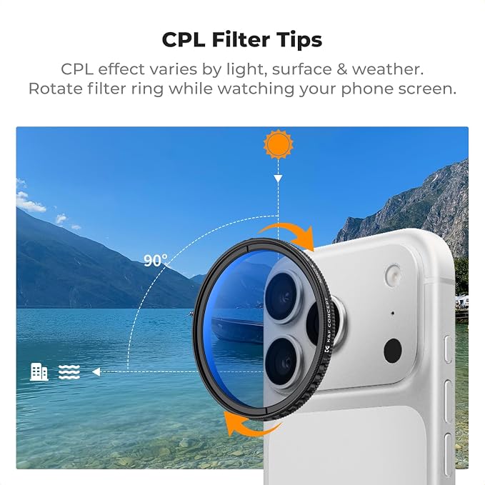 K&F CONCEPT 52mm Clip-on CPL Phone Camera Lens Filter Kit, Circular Polarizer - Image 8