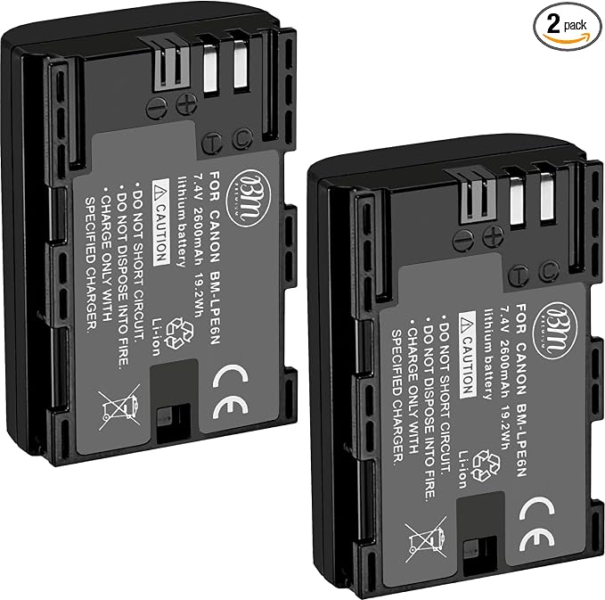 BM Premium 2 LP-E6N Batteries for Canon EOS R, EOS R5, EOS 90D, EOS 60D by BMPremium