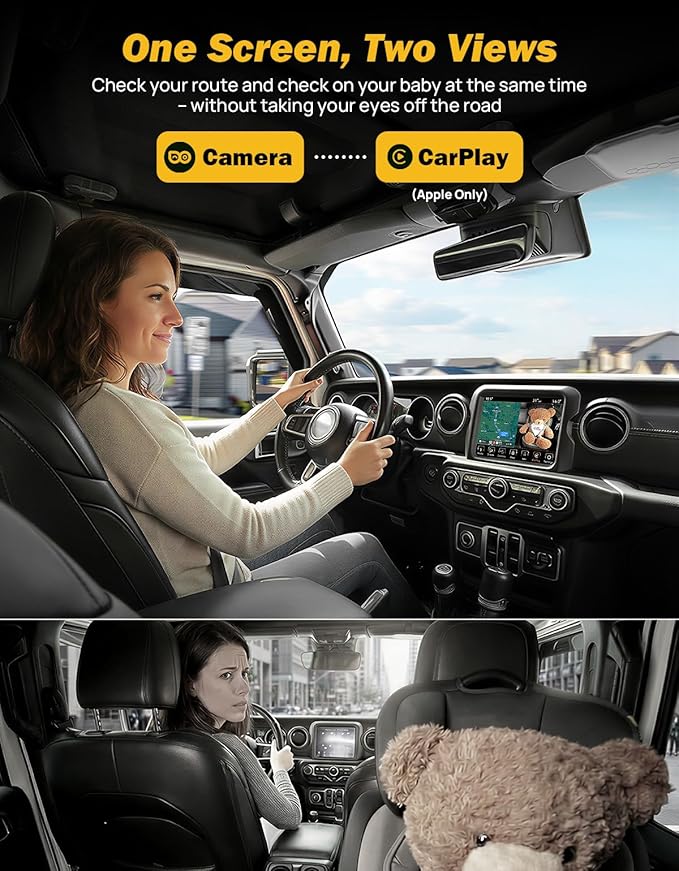 JOYTUTUS Baby Car Camera with Wireless CarPlay Adapter, 1080P HD Rear Seat - Image 2