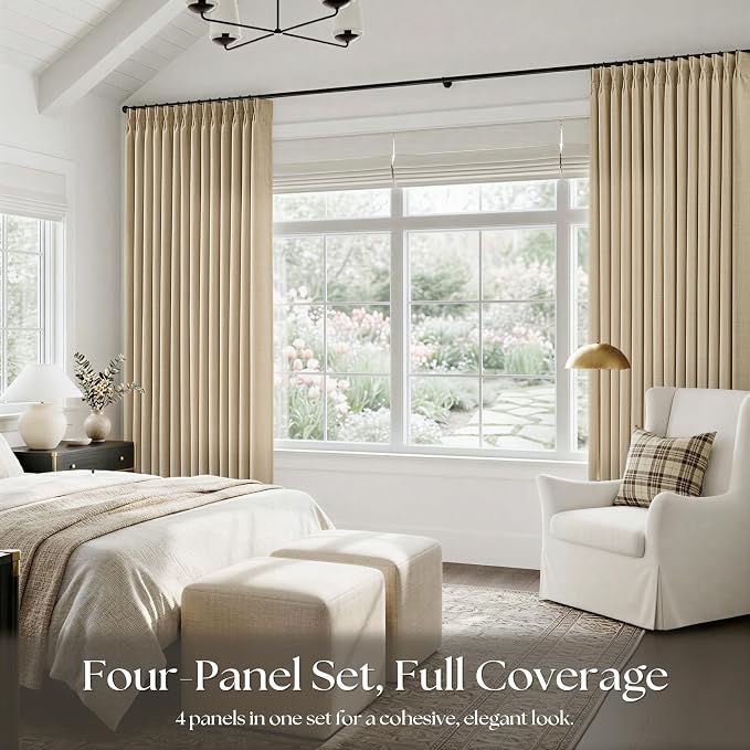 Oatmeal Pinch Pleated Bedroom Curtains 102 Inches Long 4 Panels Set, Memory - Image 6