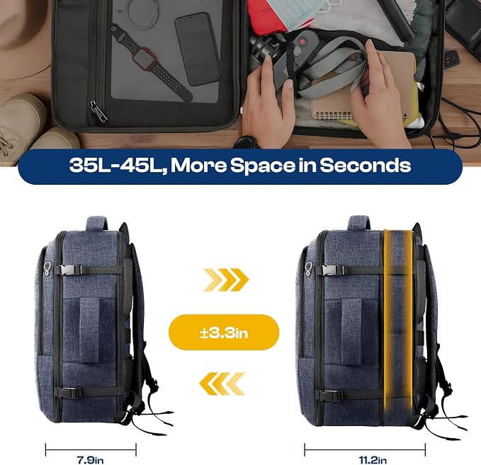 Carry on Backpack, 35L-45L Expanable Travel backpack, TSA Airplane Approved - Image 3