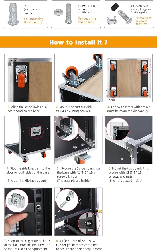 Movable AV Gear Rack 8U 19in Mobile Floor Standing Network Device Storage - Image 7