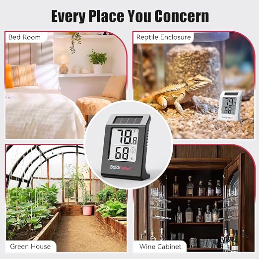 2.2'' Digital Thermometer and Hygrometer Meter, Solar-Powered Indoor - Image 8