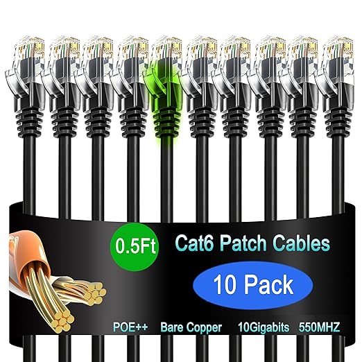 Cat6 Ethernet Patch Cable 0.5 ft, Cat6 Patch Cable by Lysymixs