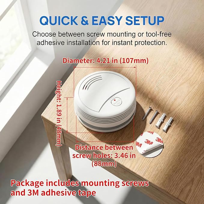 4 Pack Photoelectric Smoke Detector, 10-Year Battery Operated Fire Alarm - Image 2