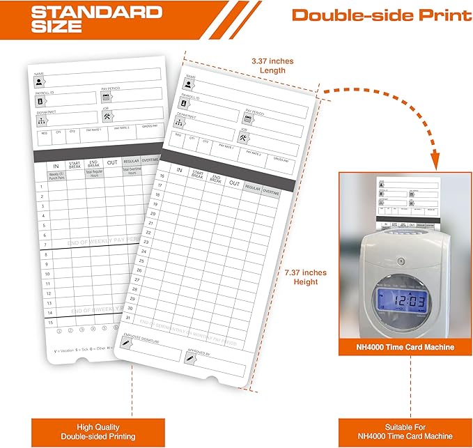 100 time Cards for HN4000, HN4500 time Clocks and More, Card Numbers 1-50 - Image 4