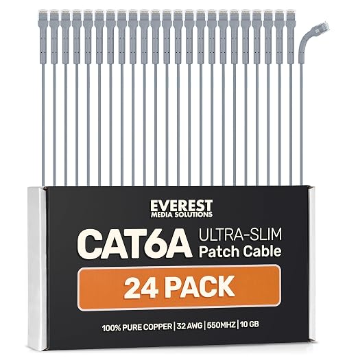 Everest Ultra Slim Cat6a Ethernet Patch Cables 0.5ft Gray by EverestMediaSolutions