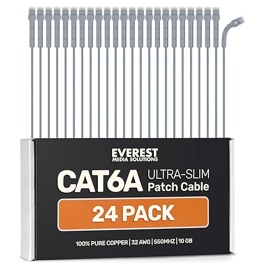 Everest Ultra Slim Cat6a Ethernet Patch Cables 3ft Gray by EverestMediaSolutions