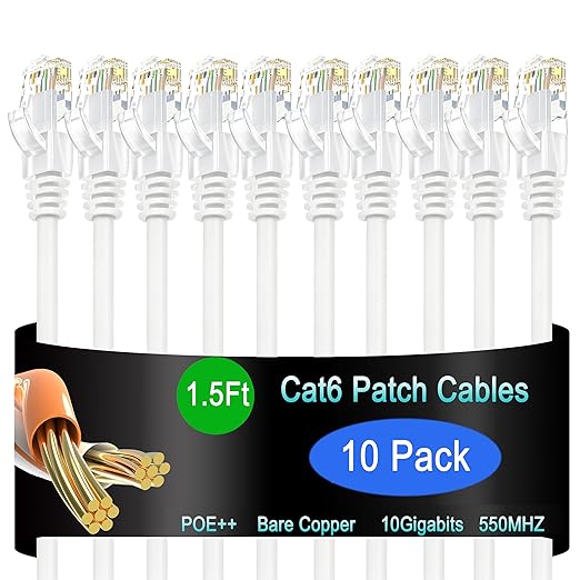Cat6 Ethernet Patch Cable 1.5 ft, Cat6 Patch Cable by Lysymixs