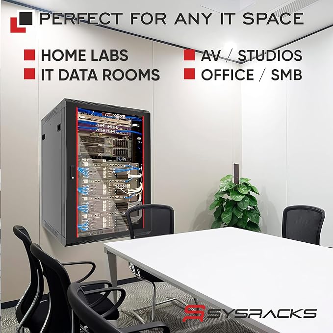 15U Wall Mount Server Rack Cabinet 24” Deep, 19” Network & AV Enclosure - Image 8