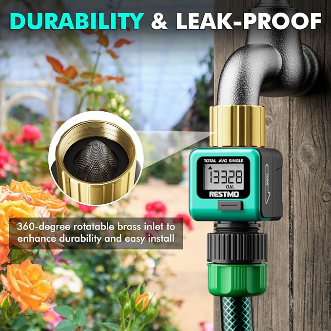 RESTMO Heavy Duty Water Flow Meter, Pure Brass Inlet | Metal Thread | 4 Measure - Image 2