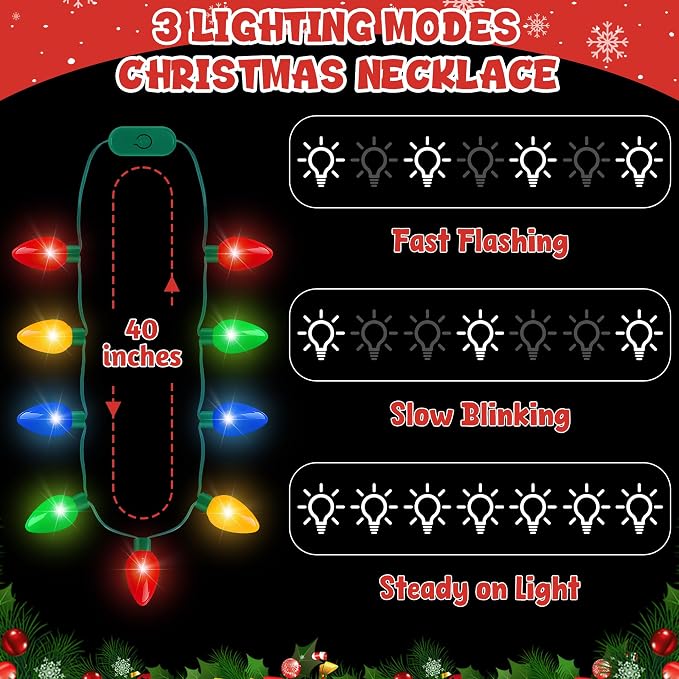 Blowata 50PCS Christmas Light up Necklace, 3 Glow Modes Christmas Accessories - Image 2