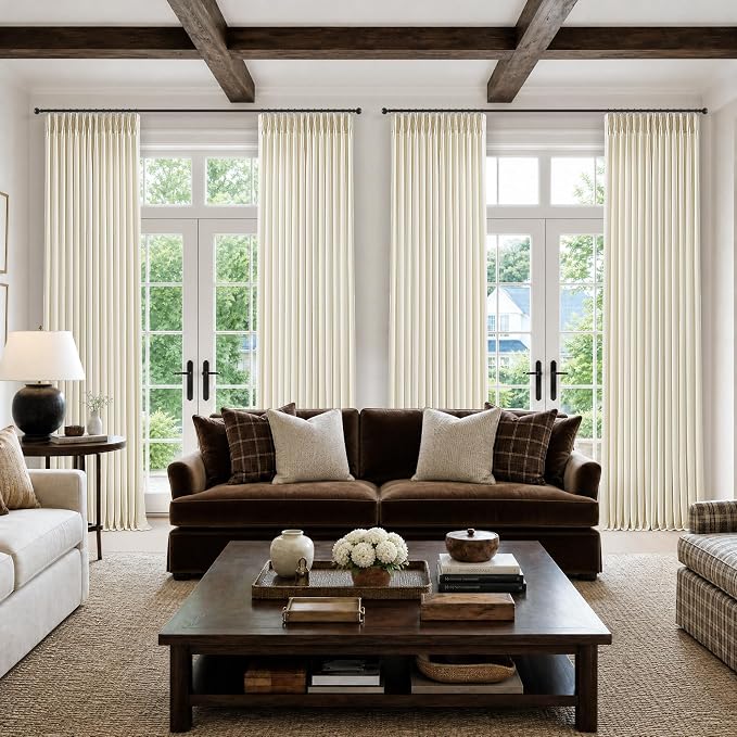 Cream Beige Pinch Pleated Linen Curtains 96 Inch 4 Panels Set - Image 8