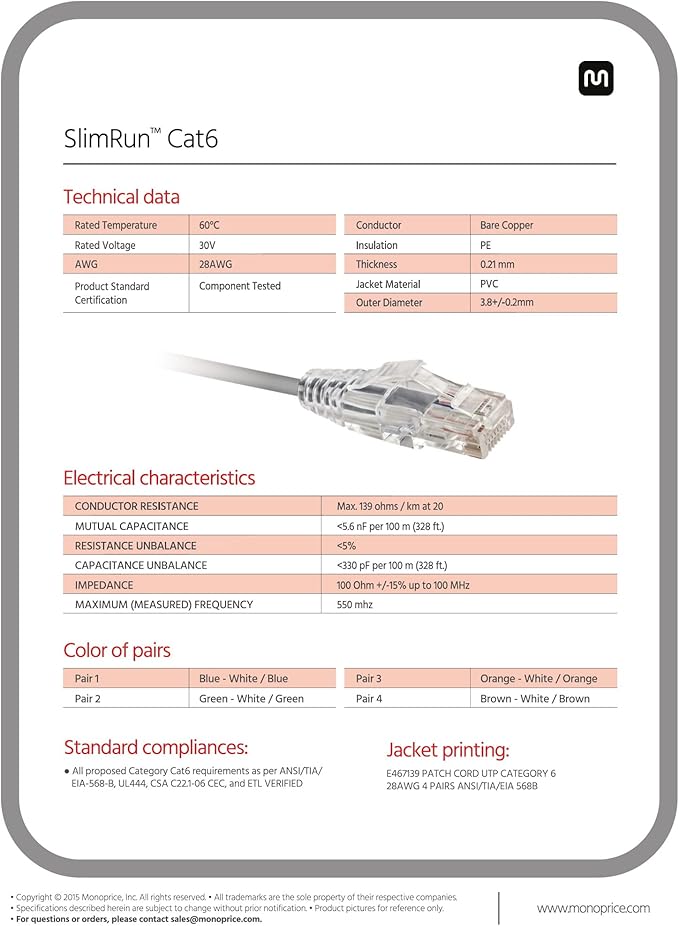 Monoprice Cat6 Ethernet Patch Cable, Snagless RJ45, CMR Riser Rated, Pure Bare - Image 7