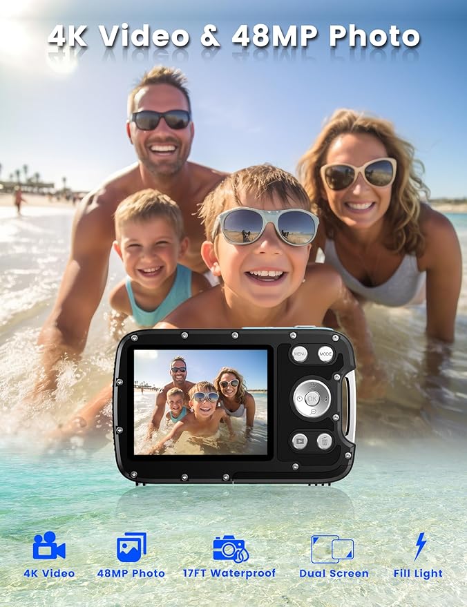 Underwater Camera 4K 48MP Autofocus Selfie Dual Screen Waterproof Camera - Image 2