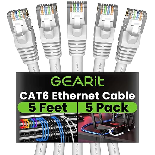 GEARit Cat 6 Patch Cables 5 ft White Cat6 Patch Cables 5ft White/Ethernet Patch by GEARit