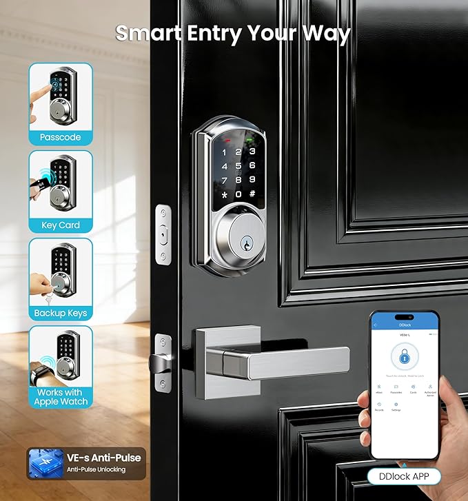 Veise VE06-L Smart Locks with 2 Lever Handle Set, App Control, Keyless Entry - Image 2