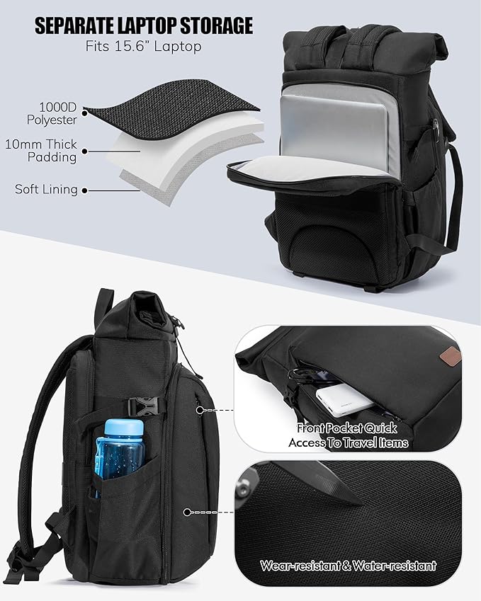 Smasrob Camera Backpack with Padded Laptop Sleeve and Tripod Holder, Camera Bags - Image 5