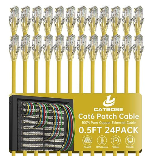 0.5 Foot Cat6 Patch Cables, Solid Pure Copper Patch Cord, Cat 6 Ethernet Cable by CatBose