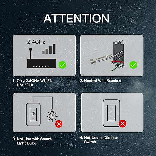 MoesGo 2nd Gen WiFi Smart Light Switch, Smart Wall Switch 2.4GHz WiFi, Neutral - Image 2