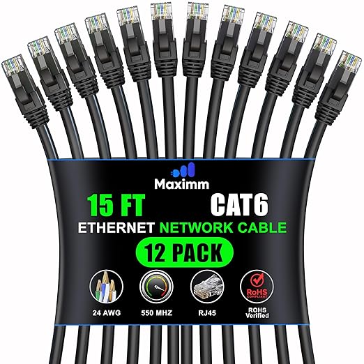 Maximm Cat 6 Ethernet Cable 15 Ft, Patch and Network Cable by MaximmCable