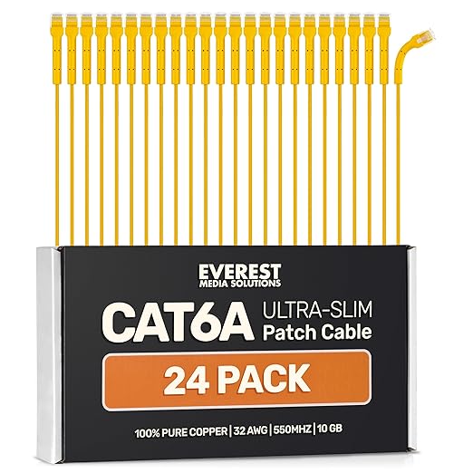 Everest Ultra Slim Cat6a Ethernet Patch Cables 6ft Yellow by EverestMediaSolutions