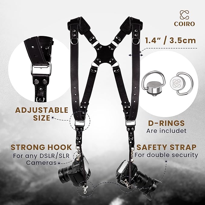 C Coiro Dual Camera Harness Shoulder Leather Camera Strap - Image 2