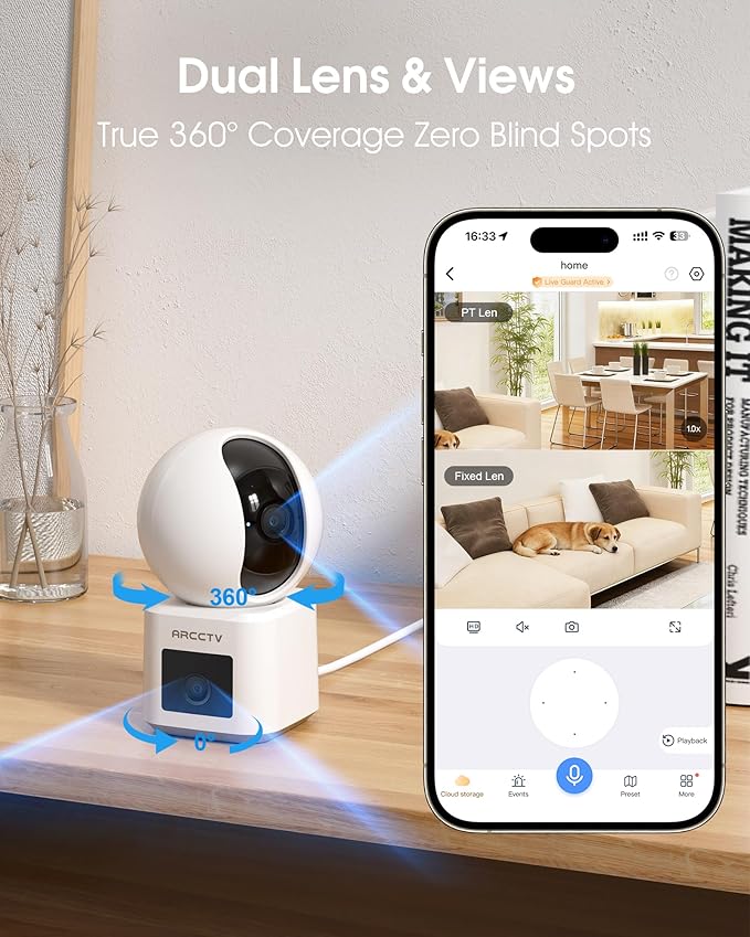 ARCCTV Dual Lens Indoor Security Camera, 2.5K WiFi 6 Pet Camera - Image 2